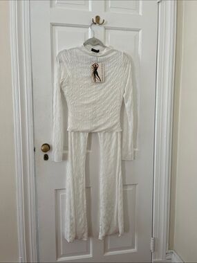 Naked Wardrobe Cream Cable-Knit Wide-Leg Pants & Top Set